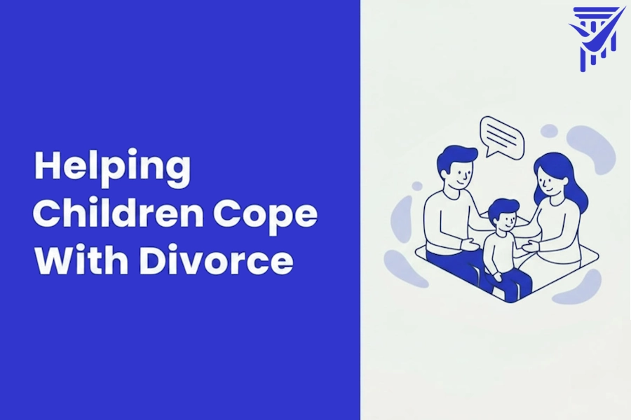 Parents helping their child cope with divorce through calm communication